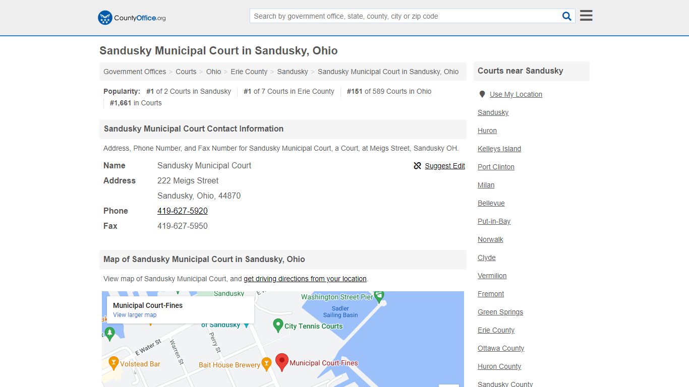 Sandusky Municipal Court - Sandusky, OH (Address, Phone ...