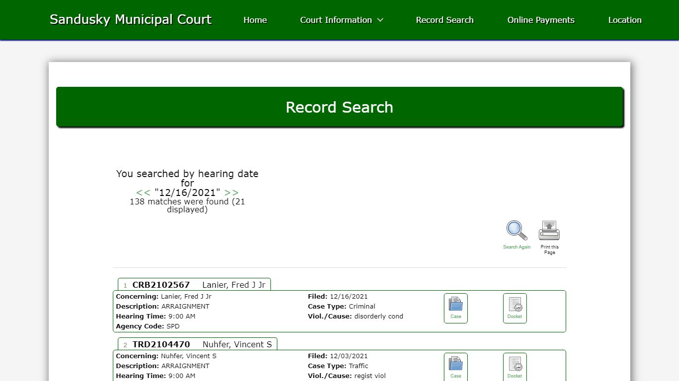 Sandusky Municipal Court - Record Search