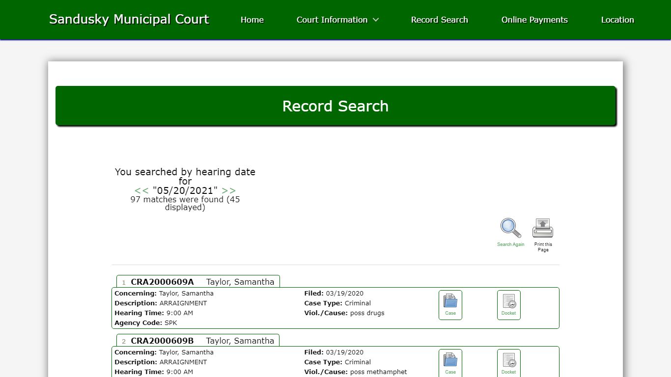 Sandusky Municipal Court - Record Search